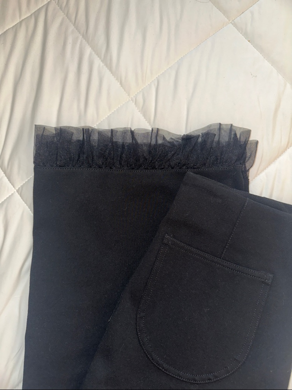 Colette by Maeve black stretch pants with lace trim hem. Back zipper - Picture 9 of 12